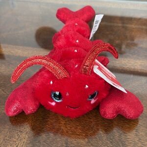 Red Lobster Plush Stuffed Sea Creature Animal With Silver Hearts New